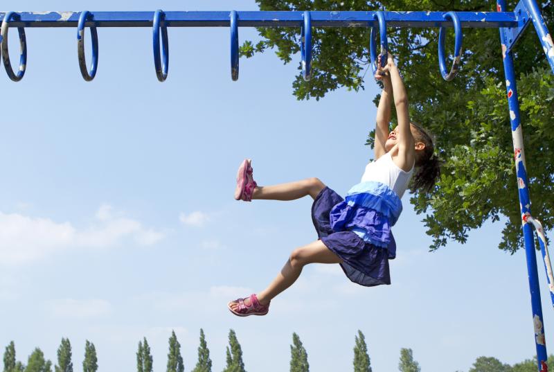 Among the most dangerous playground facilities are swings and monkey bars.