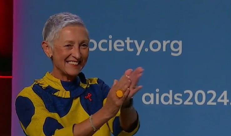 Professor Linda-Gail Bekker closes her presentation at AIDS 2024 with a standing ovation.